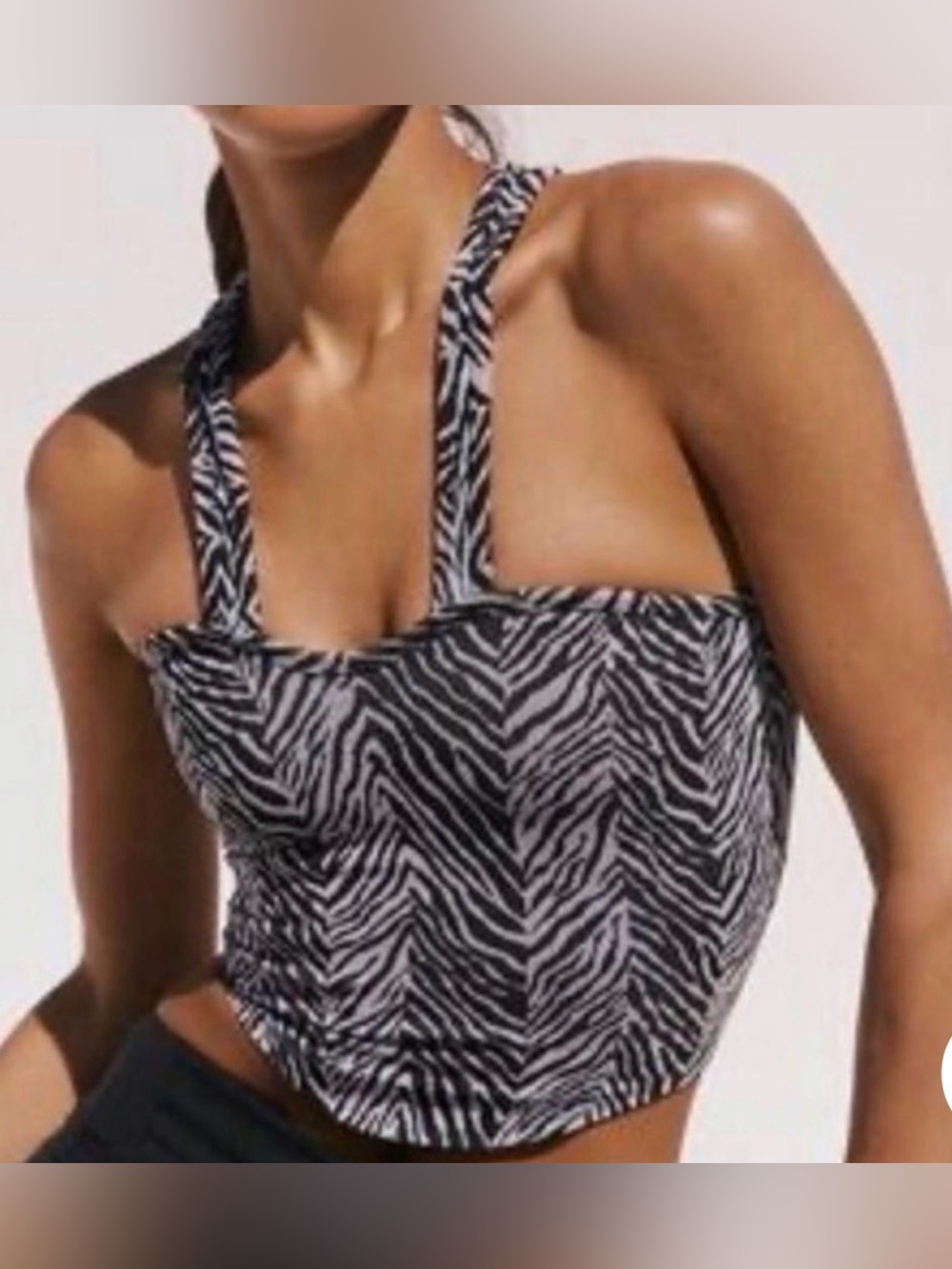 Free People Movement Flutter Kick Zebra Print Tank Top XS/S NWOT Black/White